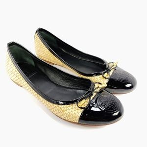 TORY BURCH Women's Logo Flats Woven Straw sz 8.5